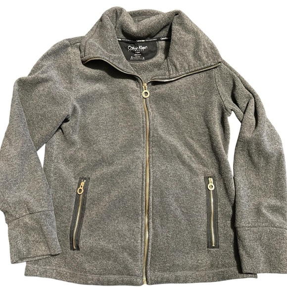 Calvin Klein fleece jacket grey with gold accents size medium - Picture 1 of 7